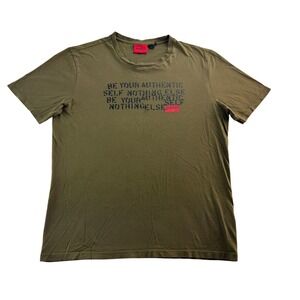 HUGO‎ BOSS Mens T Shirt Olive Green Authentic Self Graphic Print Short Sleeve L